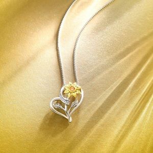 Klurent Sunflower Love Heart Pendant Necklace